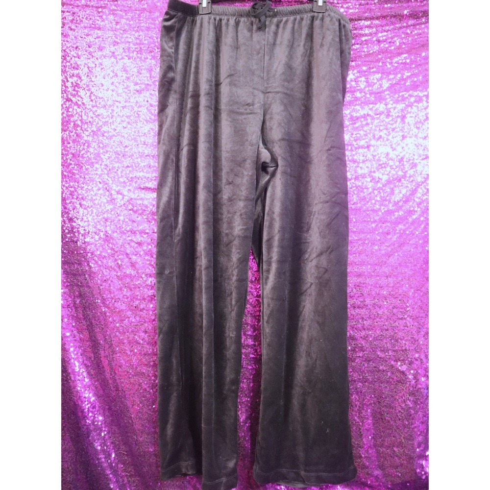 Black Velour Pants Large Hearts of Palm Womens Wide Leg Drawstring Lounge Casual